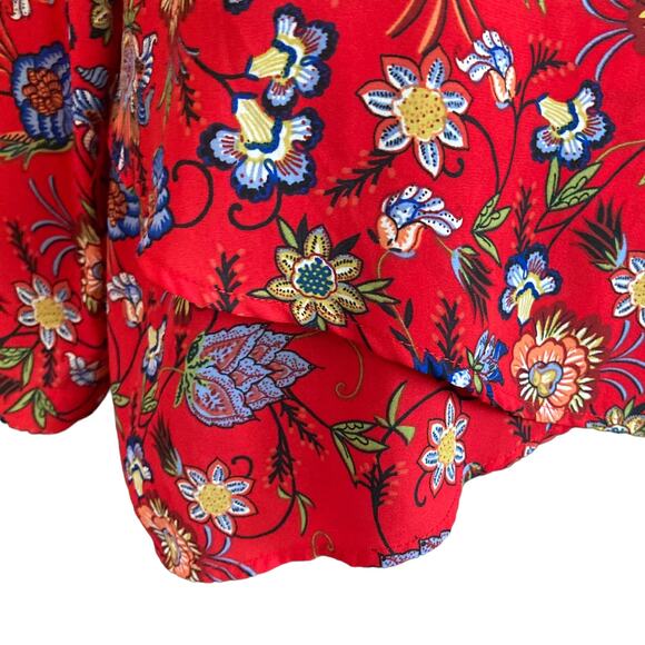 Chelsea & Theodore Red Floral Print Tunic Top Long Sleeves Layer Lagenlook Large - Picture 3 of 9